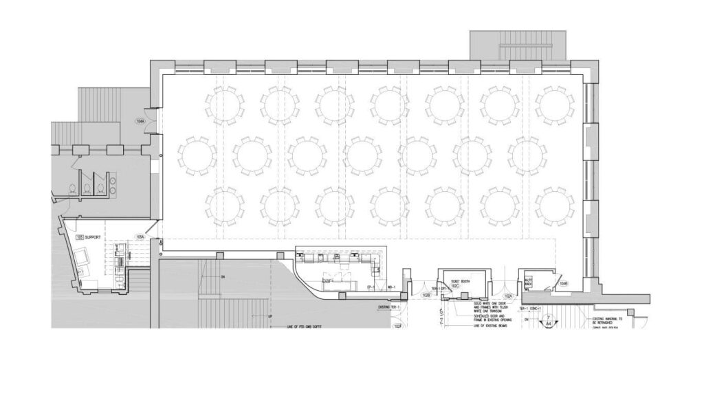 Floor plan for reception venue showing tables and bar in event space in northside of Chicago