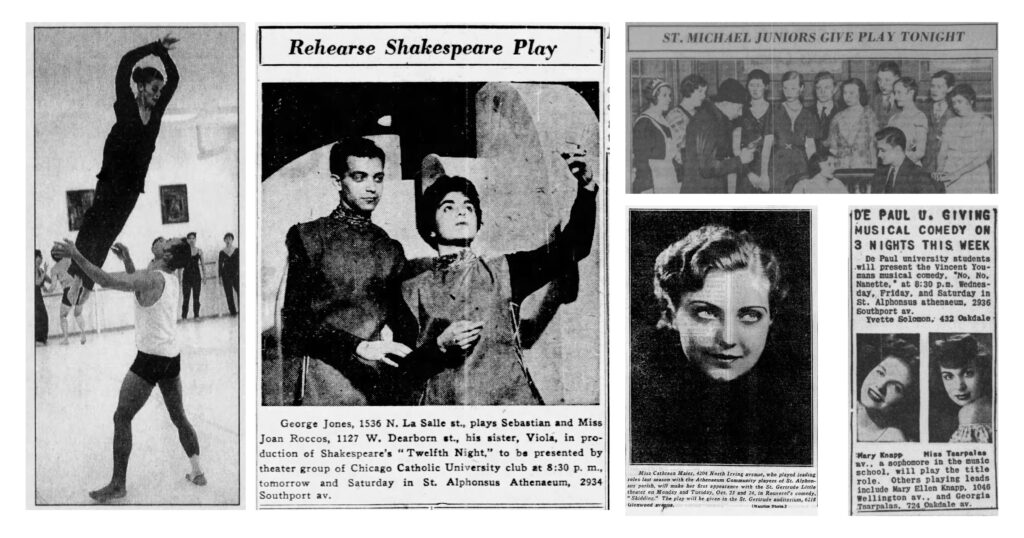 Archival clippings from the St. Alphonsus Athenaeum and Athenaeum Theatre