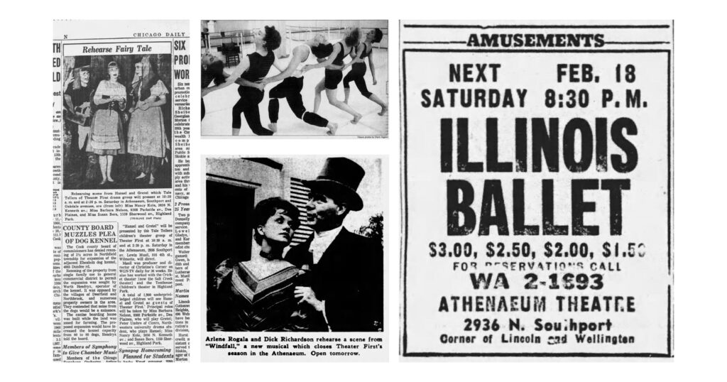 Athenaeum Theatre Chicago Tribune clippings showing Chicago Off-Loop theatre history
